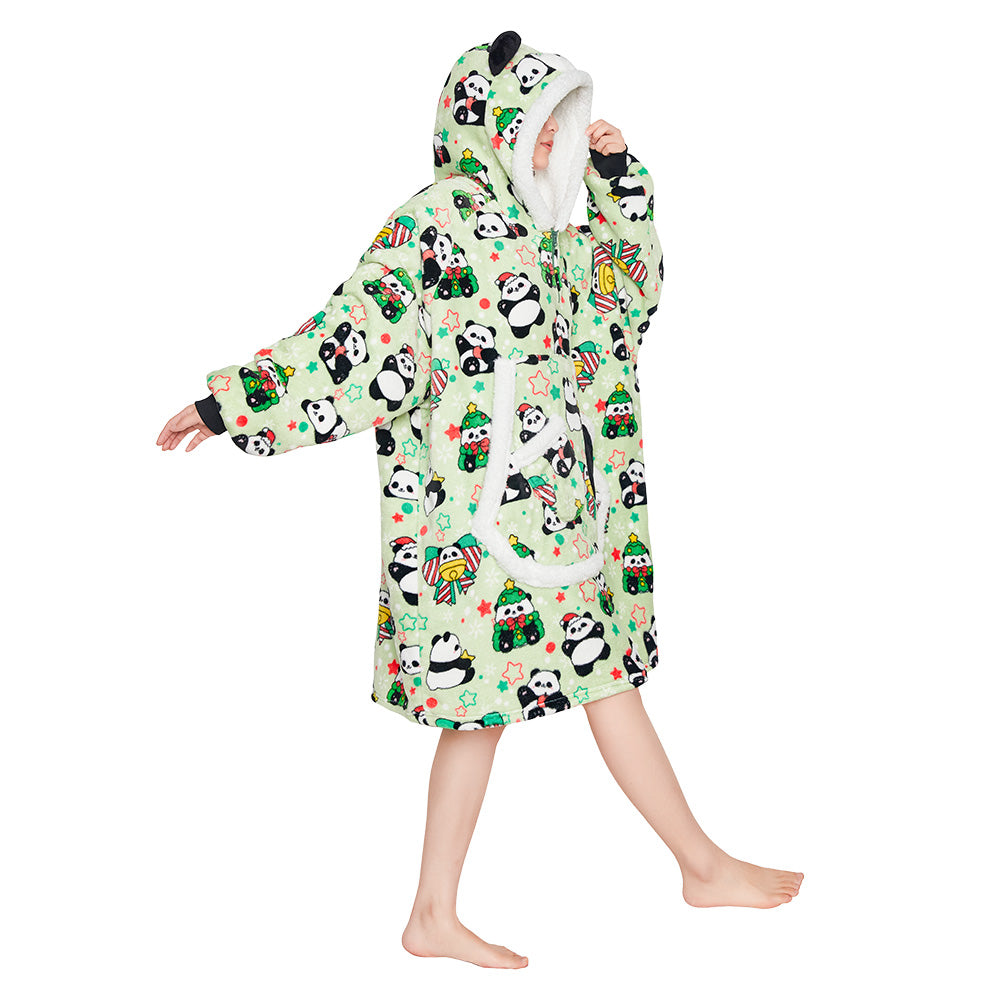 Erwachsene Unisex Panda tragbar Decke mit Kapuze Tiekostüm Homewear