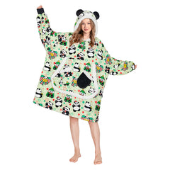 Erwachsene Unisex Panda tragbar Decke mit Kapuze Tiekostüm Homewear