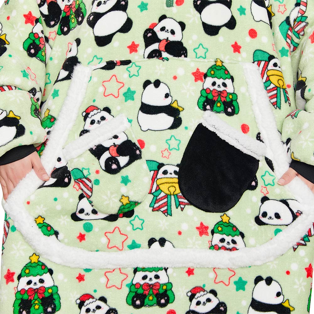 Erwachsene Unisex Panda tragbar Decke mit Kapuze Tiekostüm Homewear