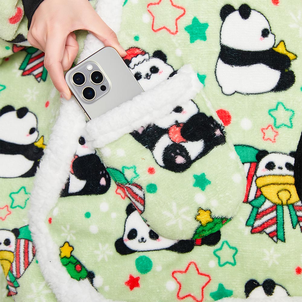 Erwachsene Unisex Panda tragbar Decke mit Kapuze Tiekostüm Homewear