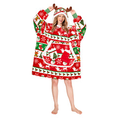 Erwachsene Unisex Weihnacht Decke tragbar Decke mit Kapuze Elch Homewear