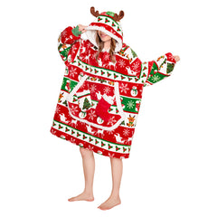 Erwachsene Unisex Weihnacht Decke tragbar Decke mit Kapuze Elch Homewear