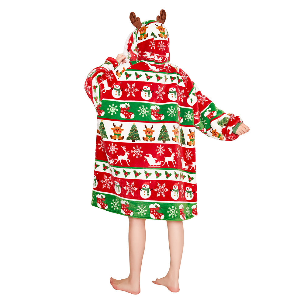 Erwachsene Unisex Weihnacht Decke tragbar Decke mit Kapuze Elch Homewear