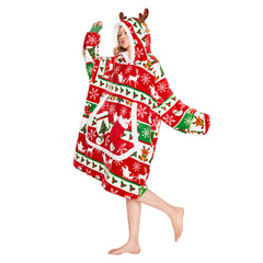 Erwachsene Unisex Weihnacht Decke tragbar Decke mit Kapuze Elch Homewear