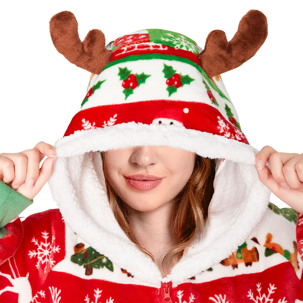 Erwachsene Unisex Weihnacht Decke tragbar Decke mit Kapuze Elch Homewear