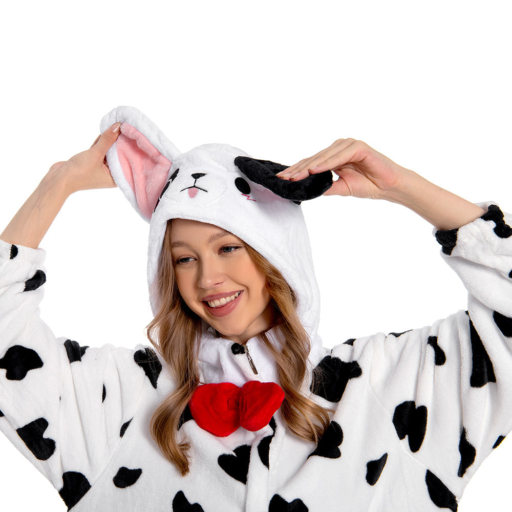 Erwachsene Unisex gefleckte Hund Tierkostüm Schlafanzug einteiliger Pyjama