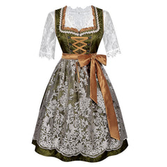 Grünes Damen Dirndl 3-teilig mit Bluse & Schürze - Bayerisches Trachtenkleid für Oktoberfest & Fasching