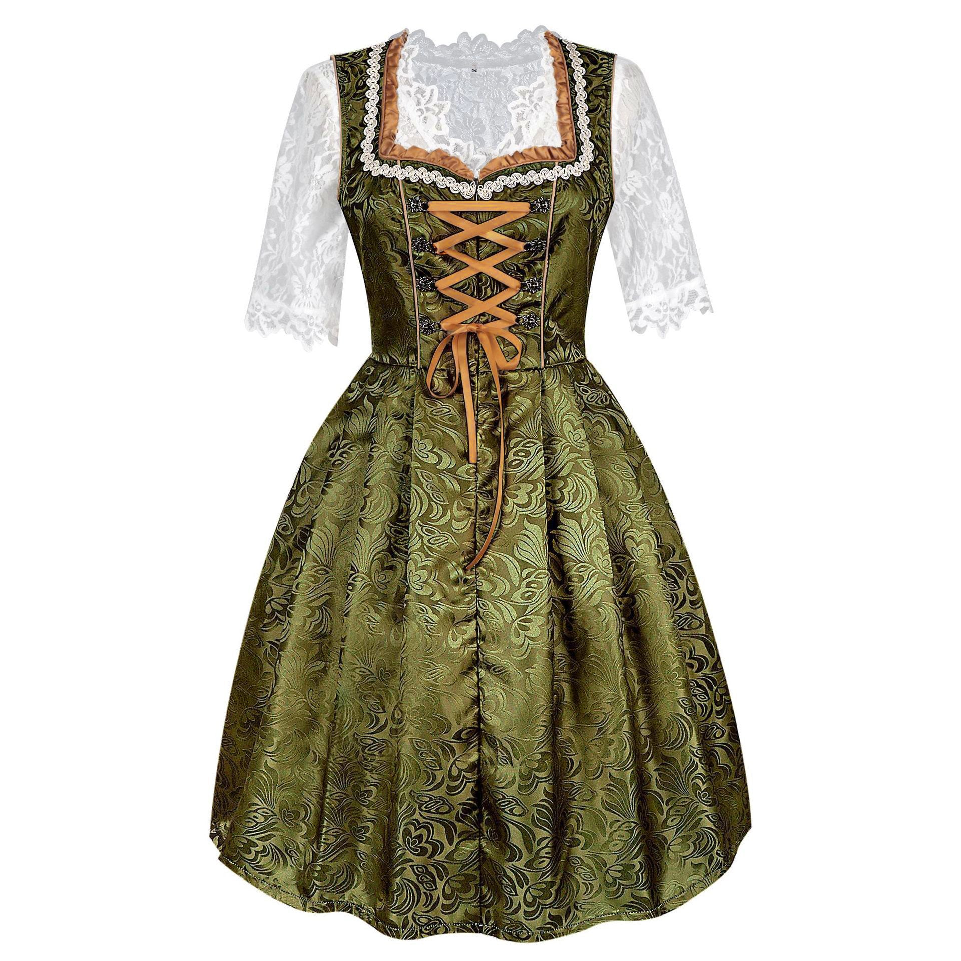 Grünes Damen Dirndl 3-teilig mit Bluse & Schürze - Bayerisches Trachtenkleid für Oktoberfest & Fasching