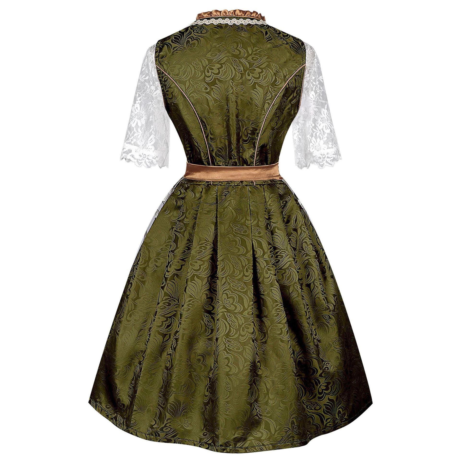 Grünes Damen Dirndl 3-teilig mit Bluse & Schürze - Bayerisches Trachtenkleid für Oktoberfest & Fasching