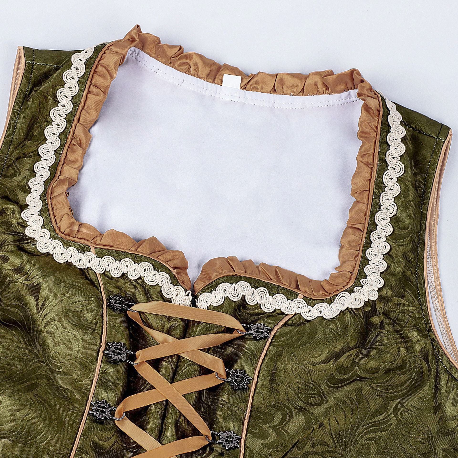 Grünes Damen Dirndl 3-teilig mit Bluse & Schürze - Bayerisches Trachtenkleid für Oktoberfest & Fasching