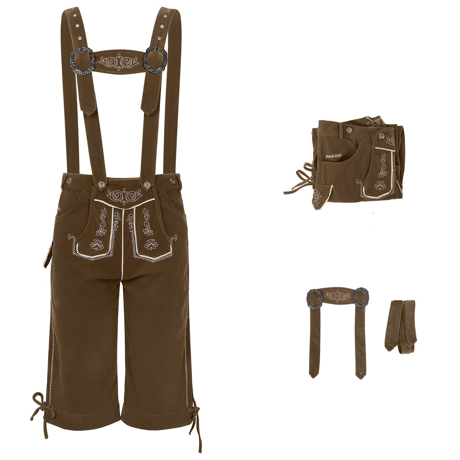 Herren Oktoberfest Trachtenhose mit Hosenträgern - Bayerische Kniebundhose in Lederhosen-Optik für Fasching