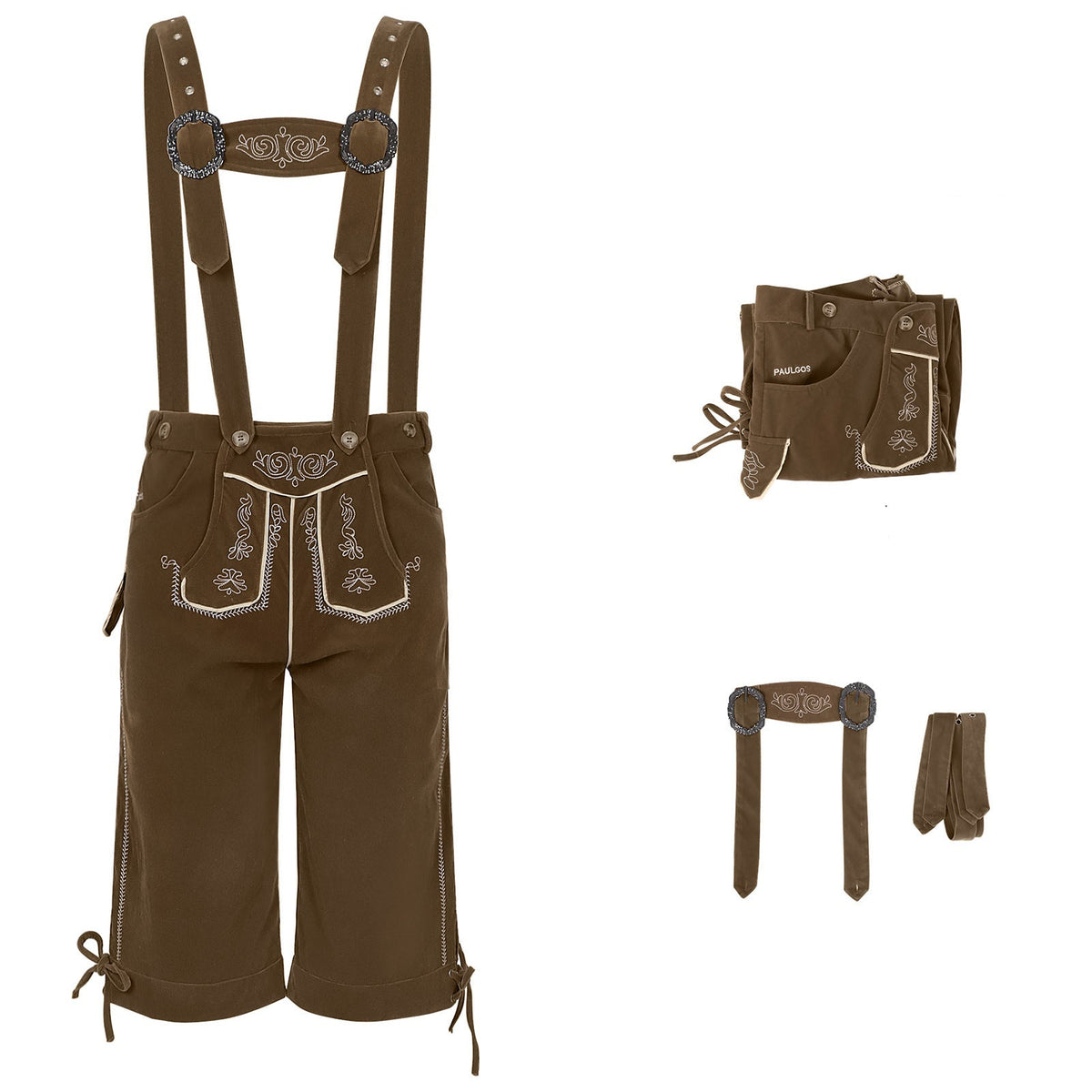 Herren Oktoberfest Trachtenhose mit Hosenträgern - Bayerische Kniebundhose in Lederhosen-Optik für Fasching