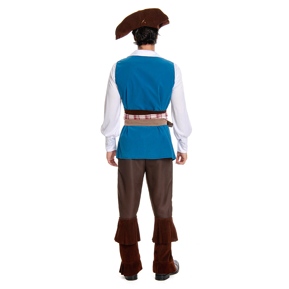 Herren Piratenkostüm blau Cosplay Kostüm Seeräuber Halloween Karneval Outfit