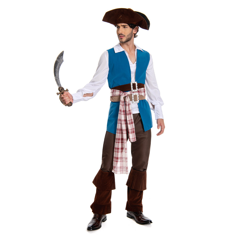 Herren Piratenkostüm blau Cosplay Kostüm Seeräuber Halloween Karneval Outfit