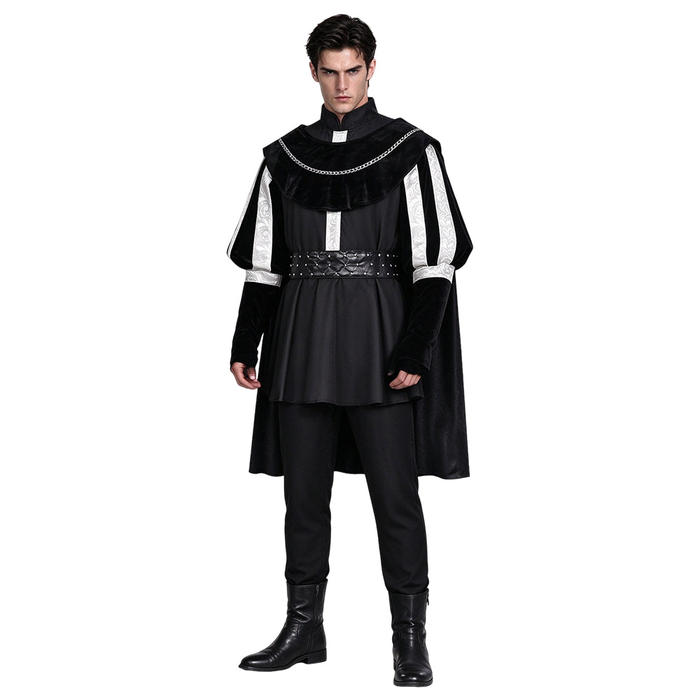 Herren Renaissance Tudor Königskostüm Schwarz – Dunkles Adelsgewand mit Umhang