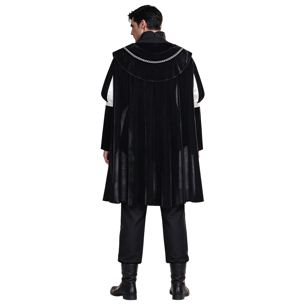 Herren Renaissance Tudor Königskostüm Schwarz – Dunkles Adelsgewand mit Umhang