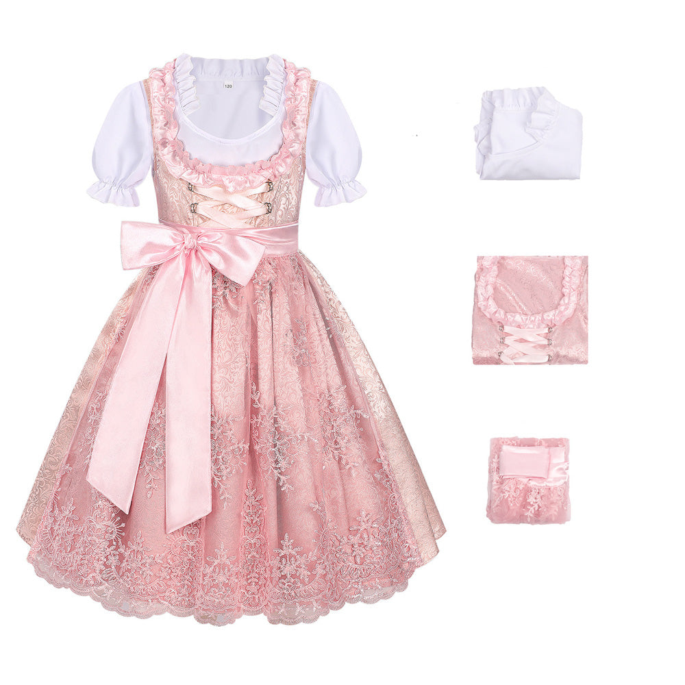 Hochwertiges Mädchen Dirndl 3-tlg. mit Stickerei - Edles Trachtenkleid für Oktoberfest & Fasching