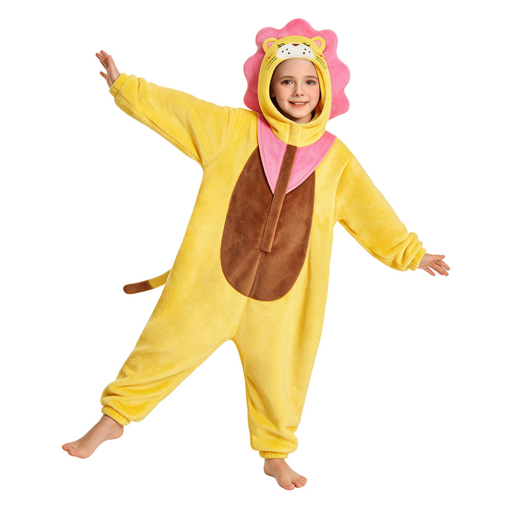 Kinder Löwe Tierkostüm Schlafanzug einteiliger Pyjama Bademäntel für Weihnachten Pajama Party