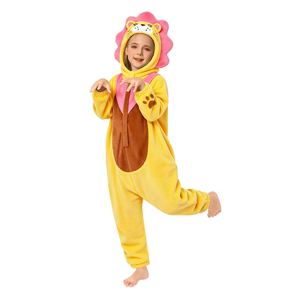 Kinder Löwe Tierkostüm Schlafanzug einteiliger Pyjama Bademäntel für Weihnachten Pajama Party
