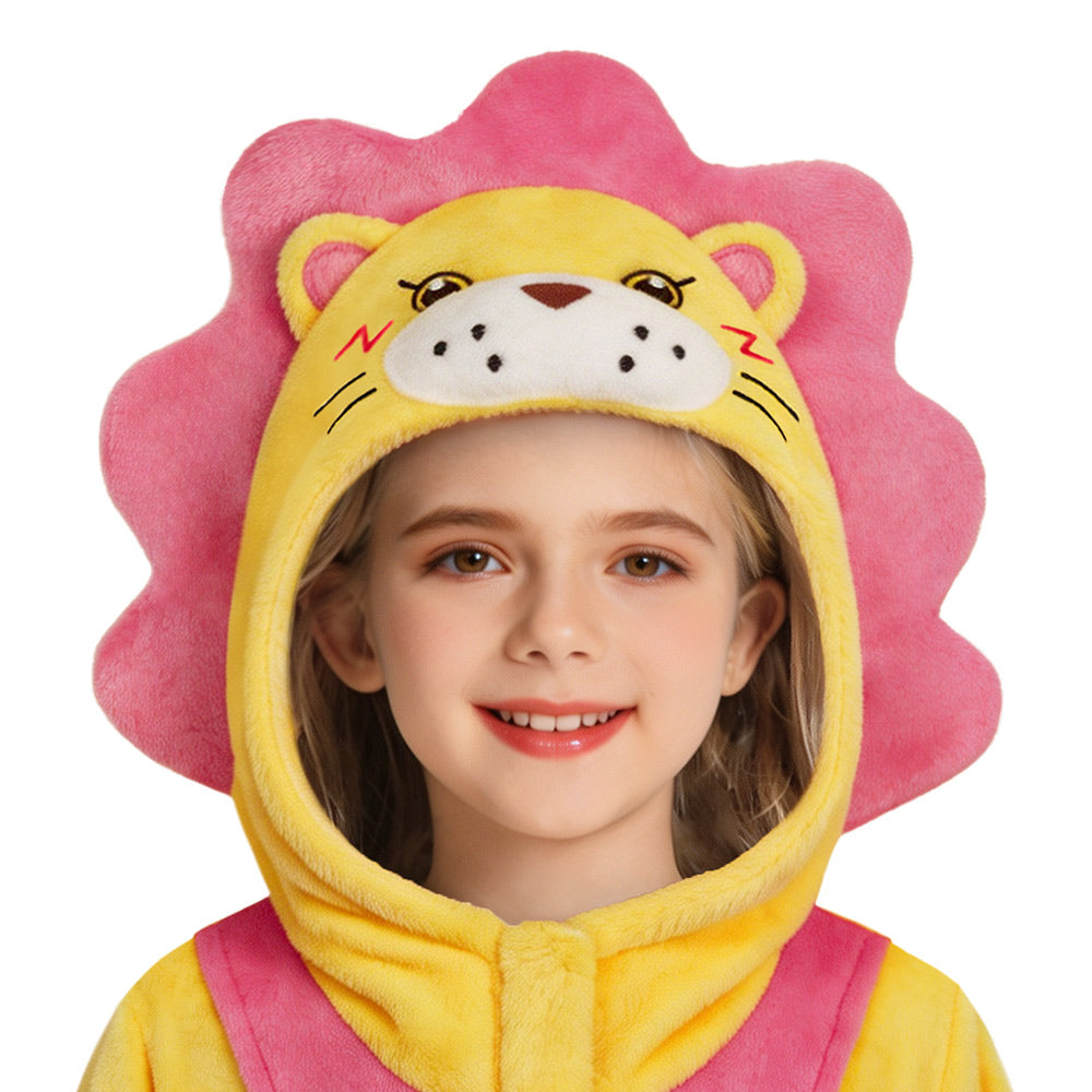Kinder Löwe Tierkostüm Schlafanzug einteiliger Pyjama Bademäntel für Weihnachten Pajama Party