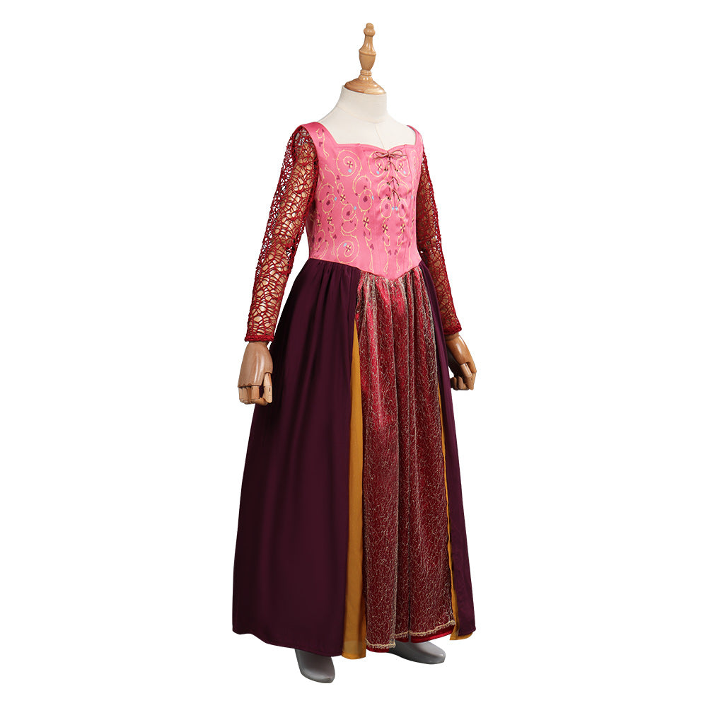Kinder Mädchen Hocus Pocus Mary Sanderson Kostüm Halloween Karneval Kleid