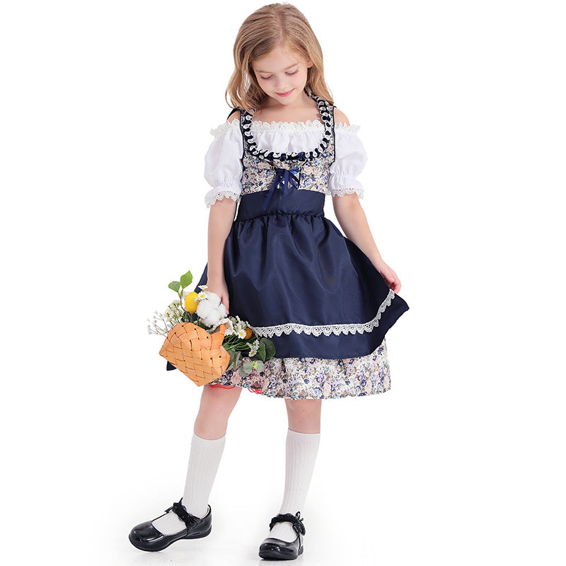 Kinder Mädchen Oktoberfest Kleid Cosplay Kostüm Halloween Karneval Outfit Bierfest Dienstmädchen Kleid