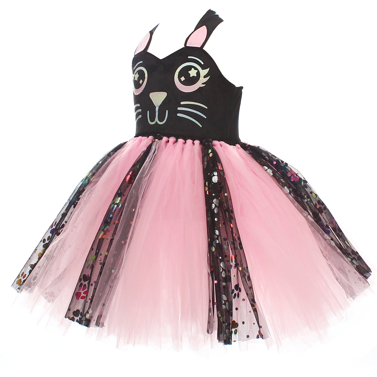 Kinder Mädchen Katze tutu Kleid schwarz weiß Cosplay Kostüm Halloween Karneval Party Anzug