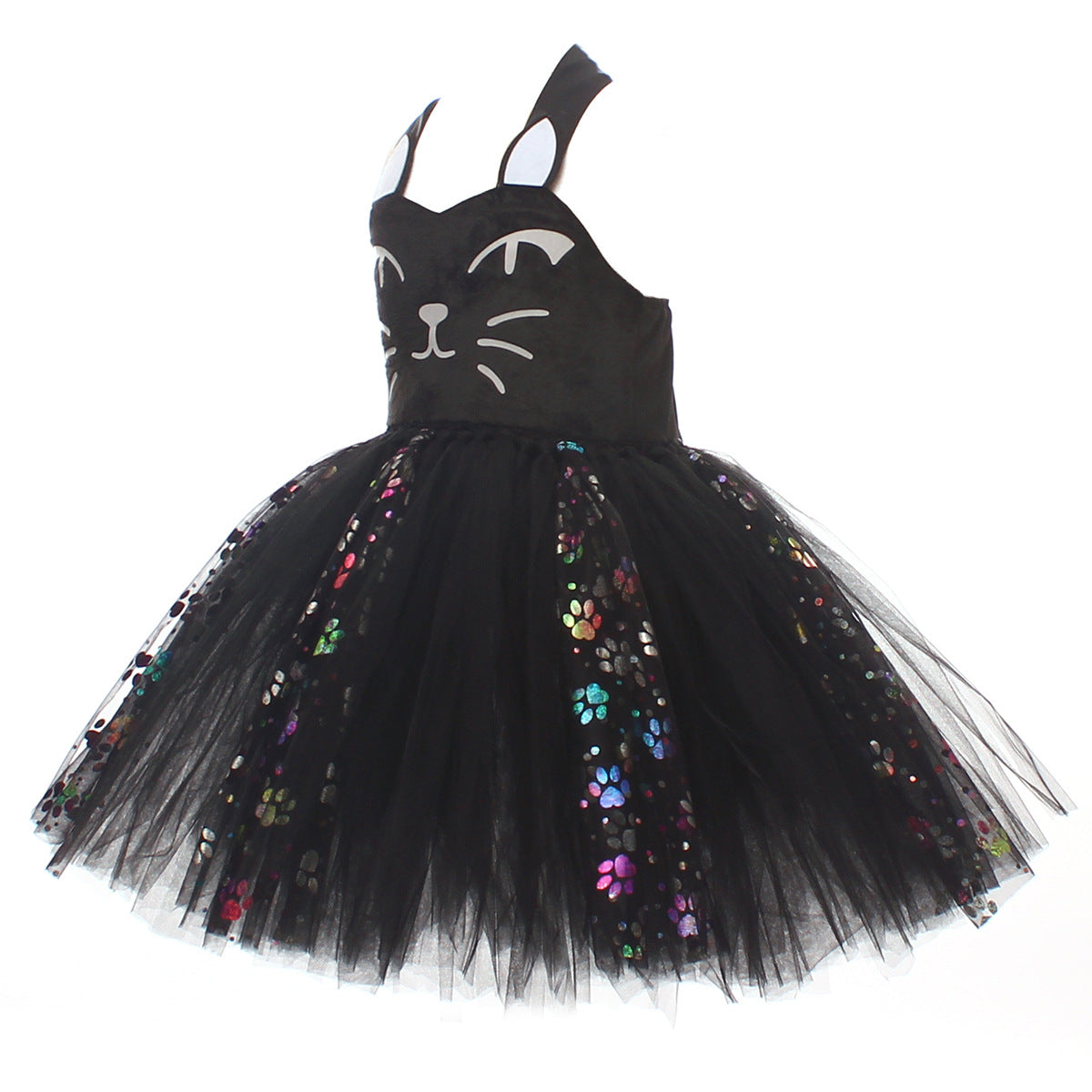 Kinder Mädchen Katze tutu Kleid schwarz weiß Cosplay Kostüm Halloween Karneval Party Anzug