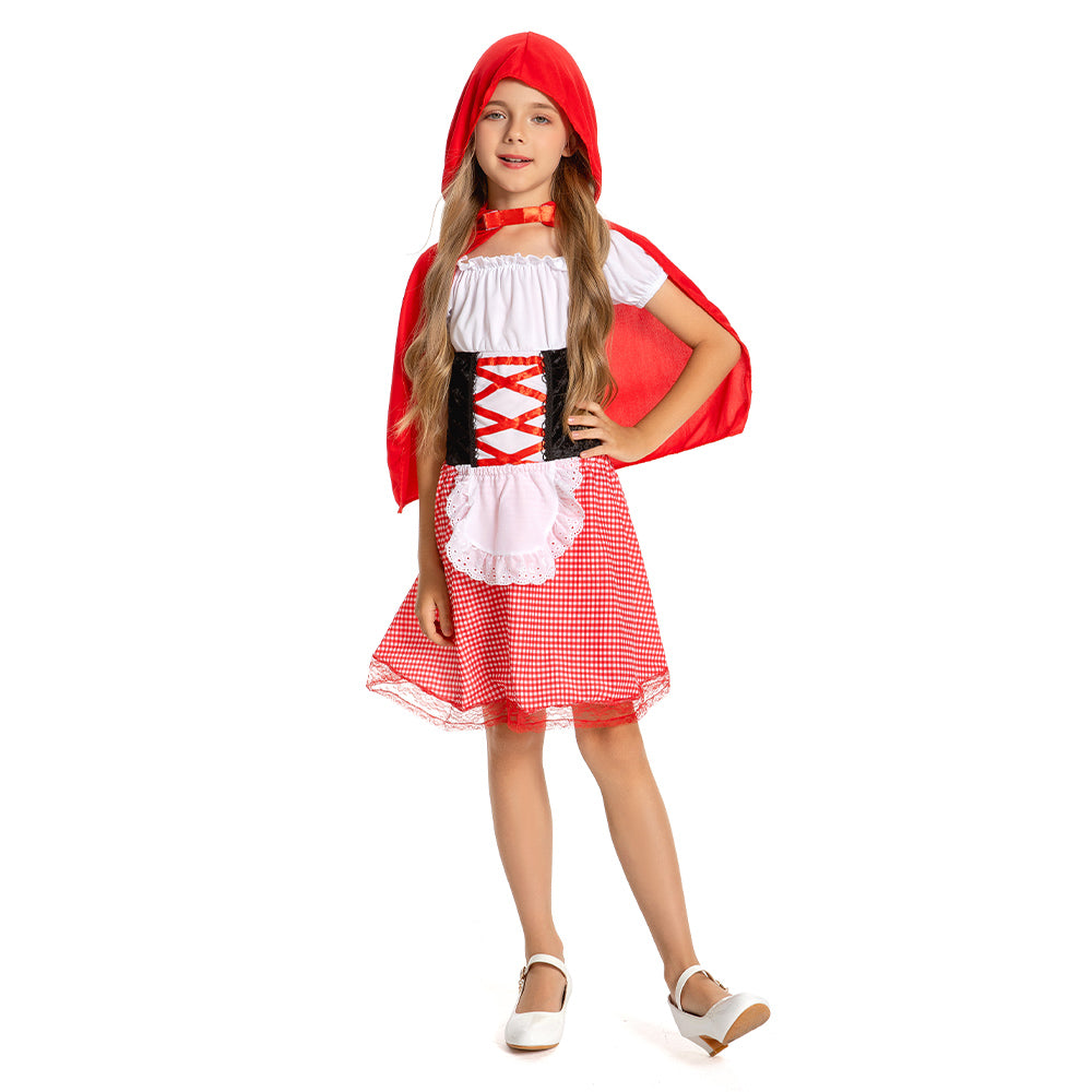 Kinder Mädchen Märchen Halloween Rotkäppchen Kleid Cosplay Kostüm Outfits Halloween Karneval Anzug