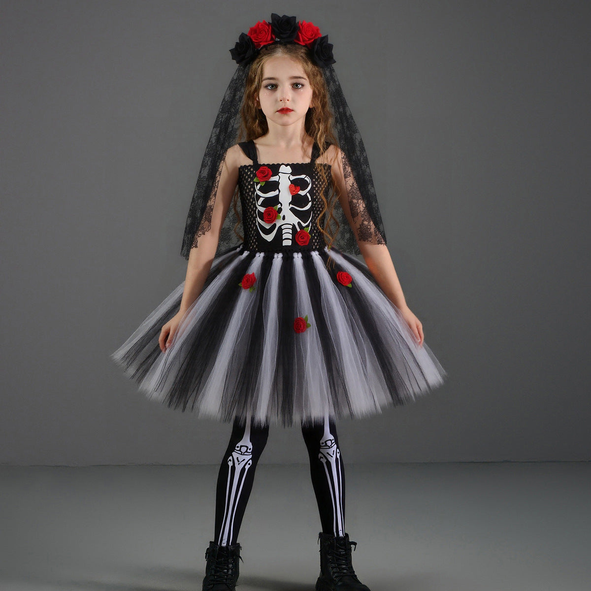 Kinder Mädchen Zombie tutu Kleid Cosplay Kostüm Halloween Karneval Party Anzug