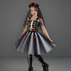 Kinder Mädchen Zombie tutu Kleid Cosplay Kostüm Halloween Karneval Party Anzug