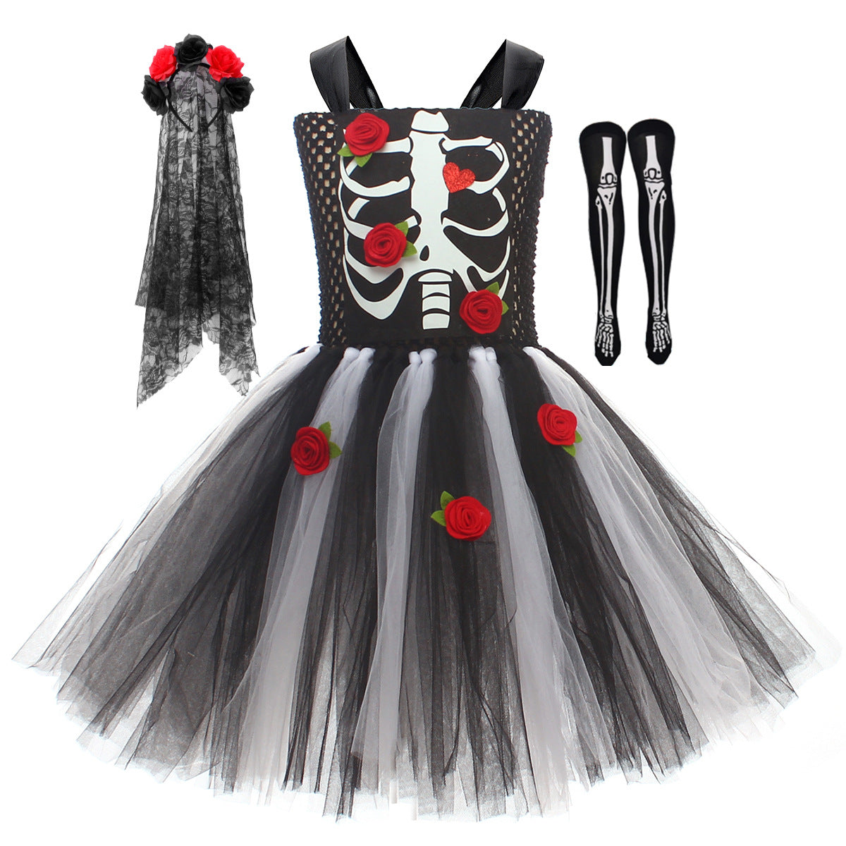 Kinder Mädchen Zombie tutu Kleid Cosplay Kostüm Halloween Karneval Party Anzug