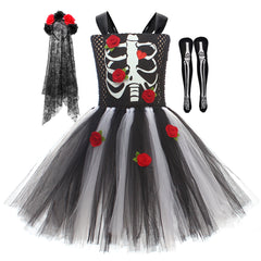 Kinder Mädchen Zombie tutu Kleid Cosplay Kostüm Halloween Karneval Party Anzug