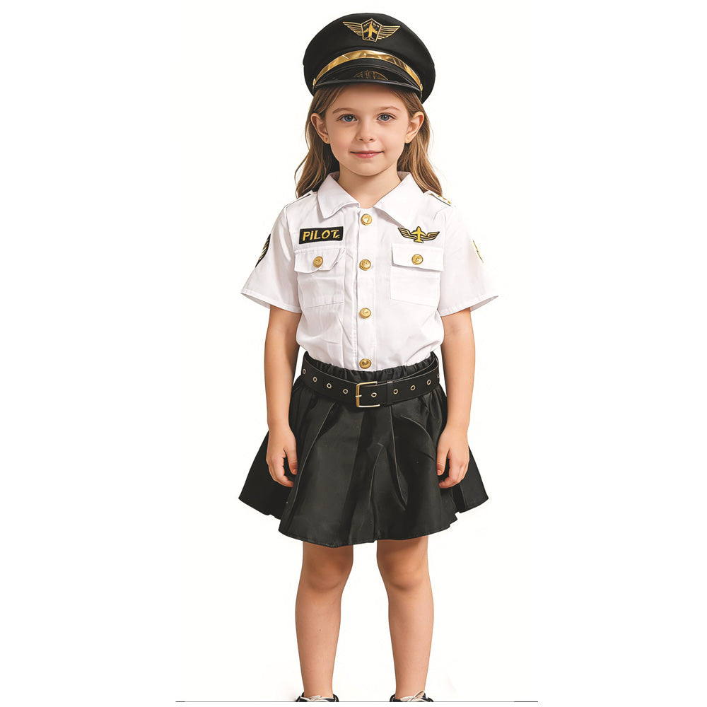 Kinder Pilot Kostüm Set Kapitän Kostüm für Jungen Mädchen Outfit für Halloween Karneval Mottoparty