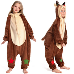 Kinder Rentier Tierkostüm Reh Bambi Schlafanzug einteiliger Pyjama