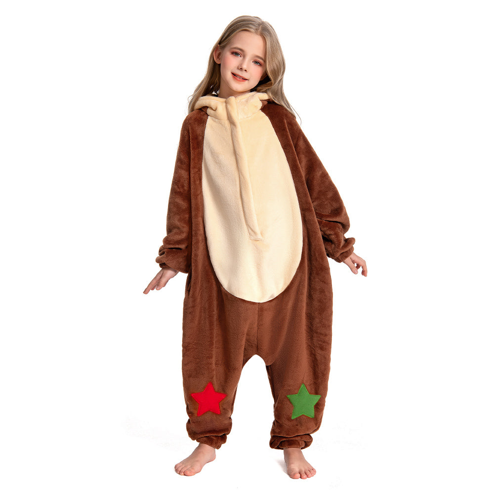 Kinder Rentier Tierkostüm Reh Bambi Schlafanzug einteiliger Pyjama