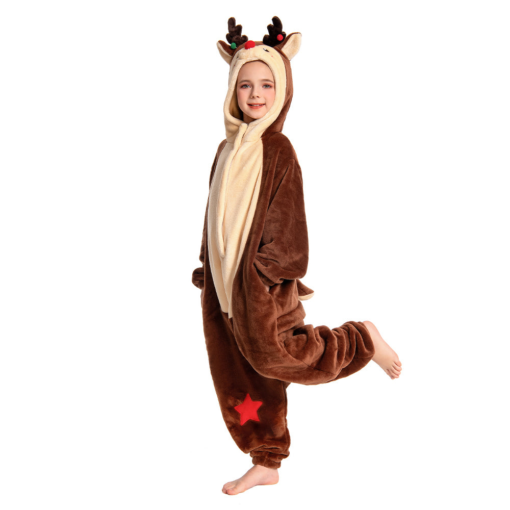 Kinder Rentier Tierkostüm Reh Bambi Schlafanzug einteiliger Pyjama