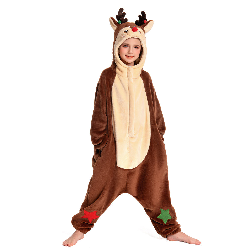 Kinder Rentier Tierkostüm Reh Bambi Schlafanzug einteiliger Pyjama