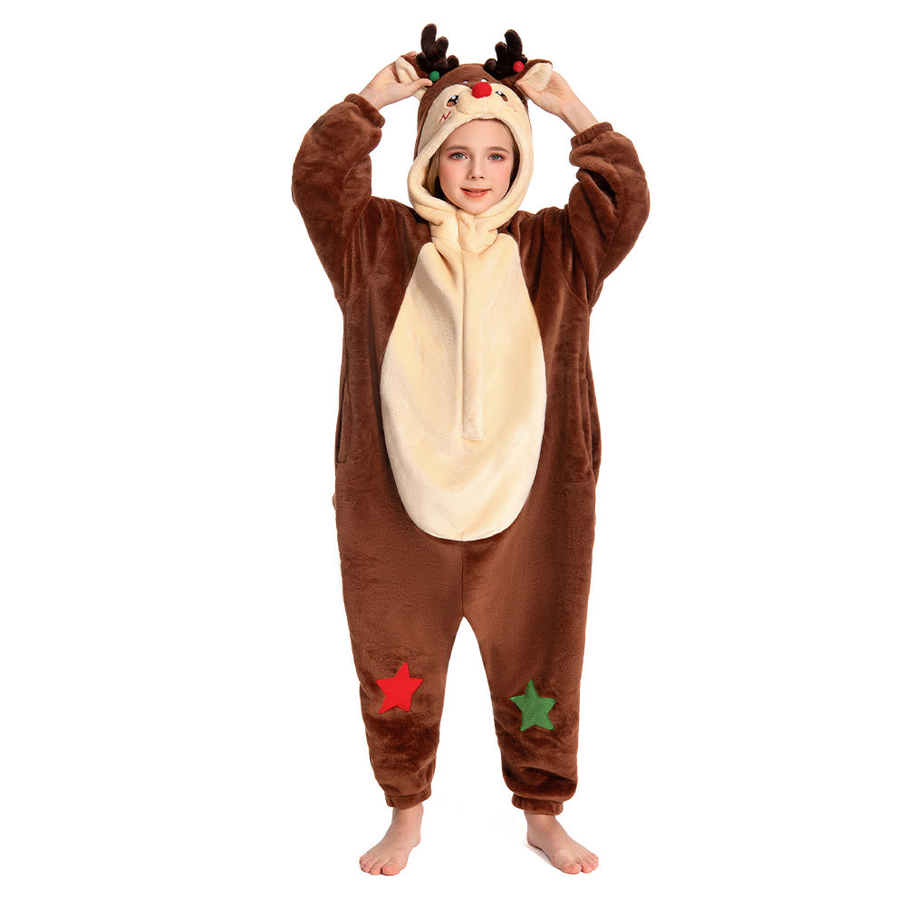 Kinder Rentier Tierkostüm Reh Bambi Schlafanzug einteiliger Pyjama