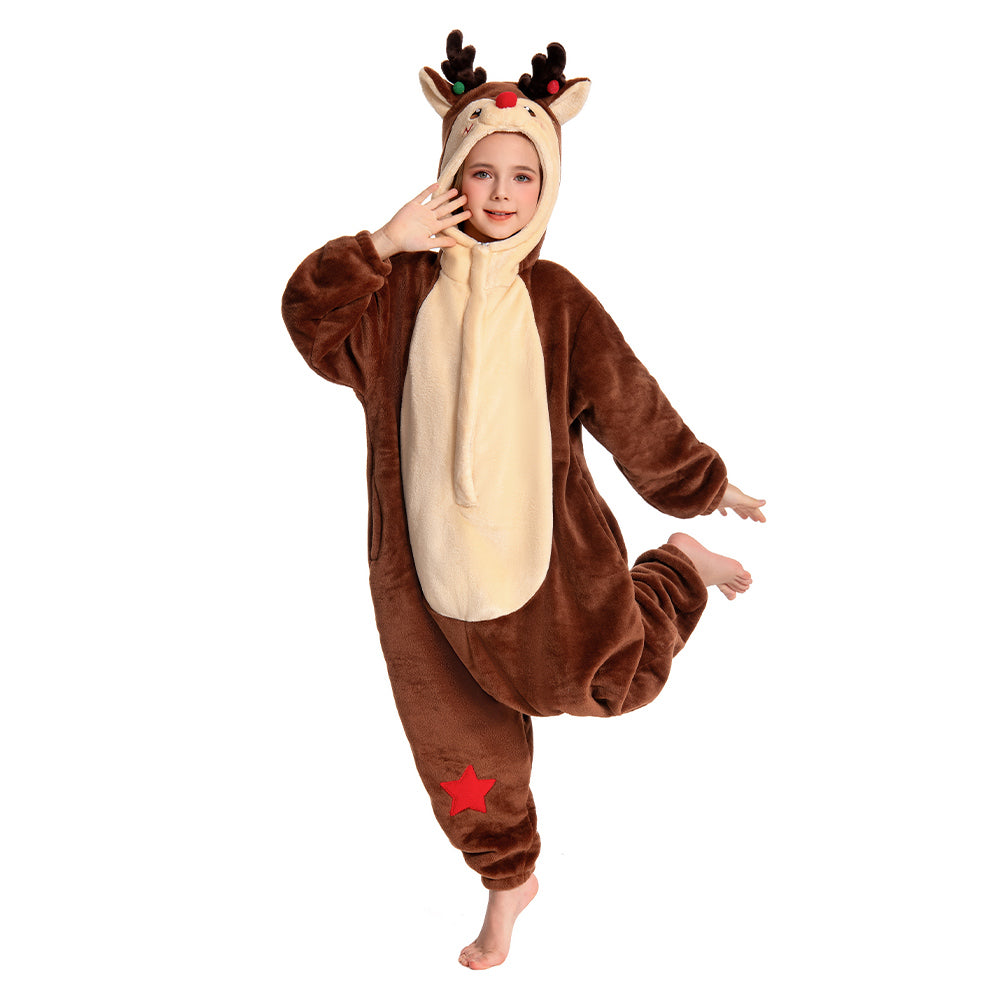 Kinder Rentier Tierkostüm Reh Bambi Schlafanzug einteiliger Pyjama