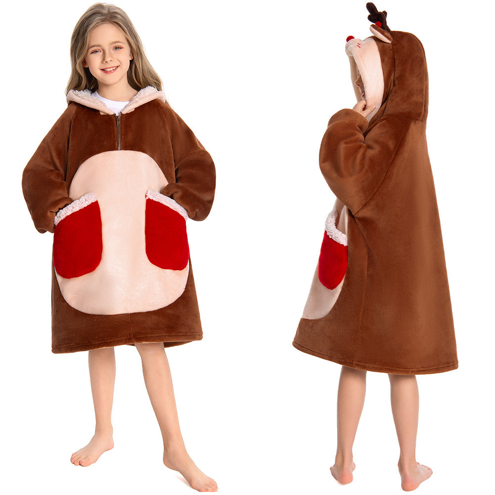 Kinder Rentier tragbar Decke mit Kapuze Reh Bambi Tiekostüm Homewear