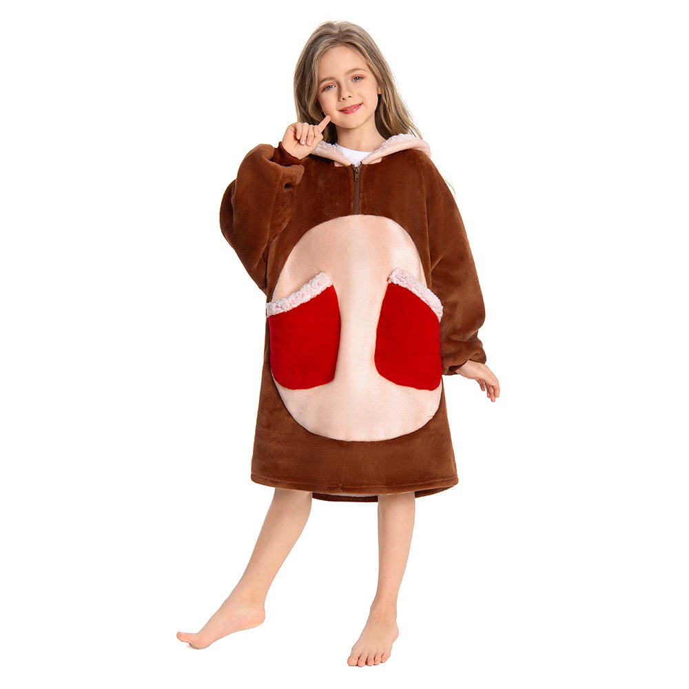 Kinder Rentier tragbar Decke mit Kapuze Reh Bambi Tiekostüm Homewear