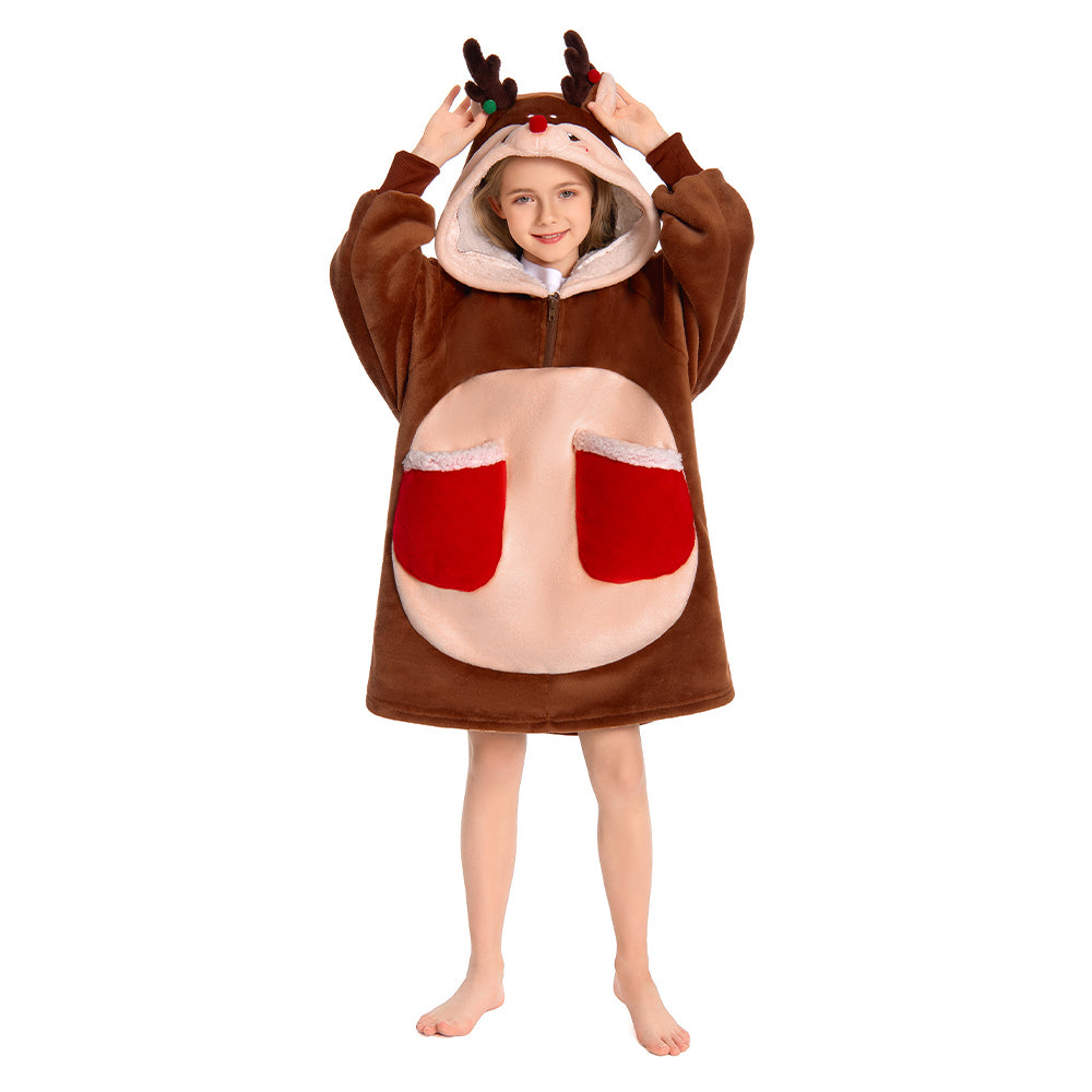 Kinder Rentier tragbar Decke mit Kapuze Reh Bambi Tiekostüm Homewear