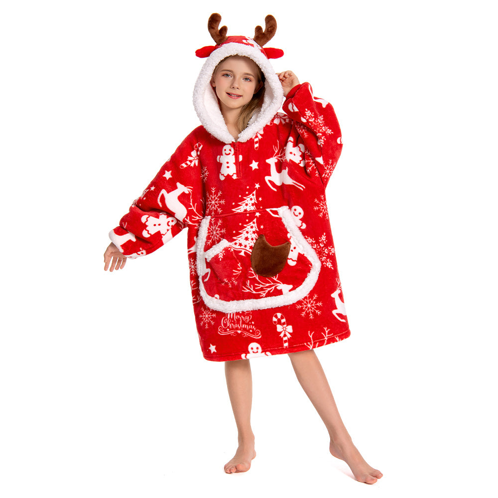 Kinder Weihnachten tragbar Decke mit Kapuze Weihnachten Robe Homewear