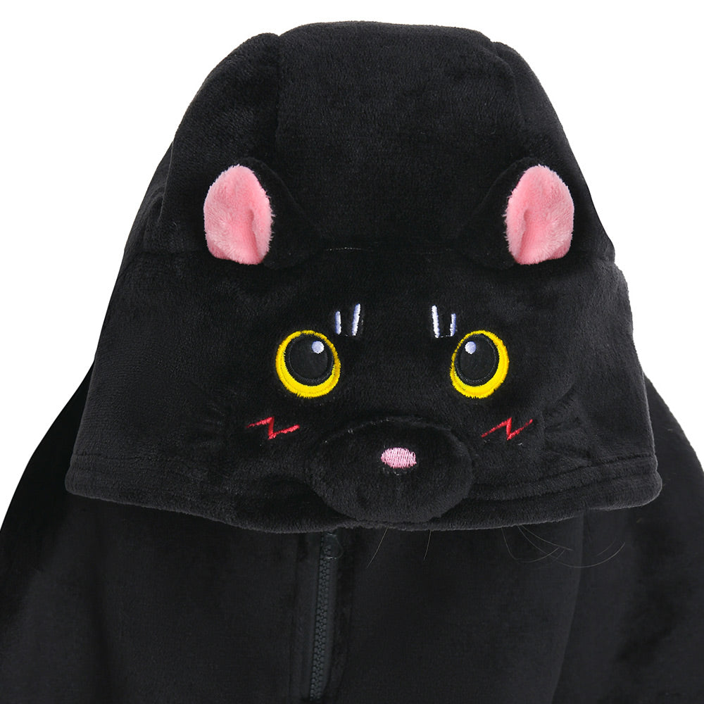 Kinder schwarze Katze tragbar Decke mit Kapuze Tiekostüm Homewear