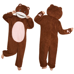 Lustiger Bär Onesie für Erwachsene – Flauschiger Fleece Tier-Jumpsuit & Schlafanzug braun