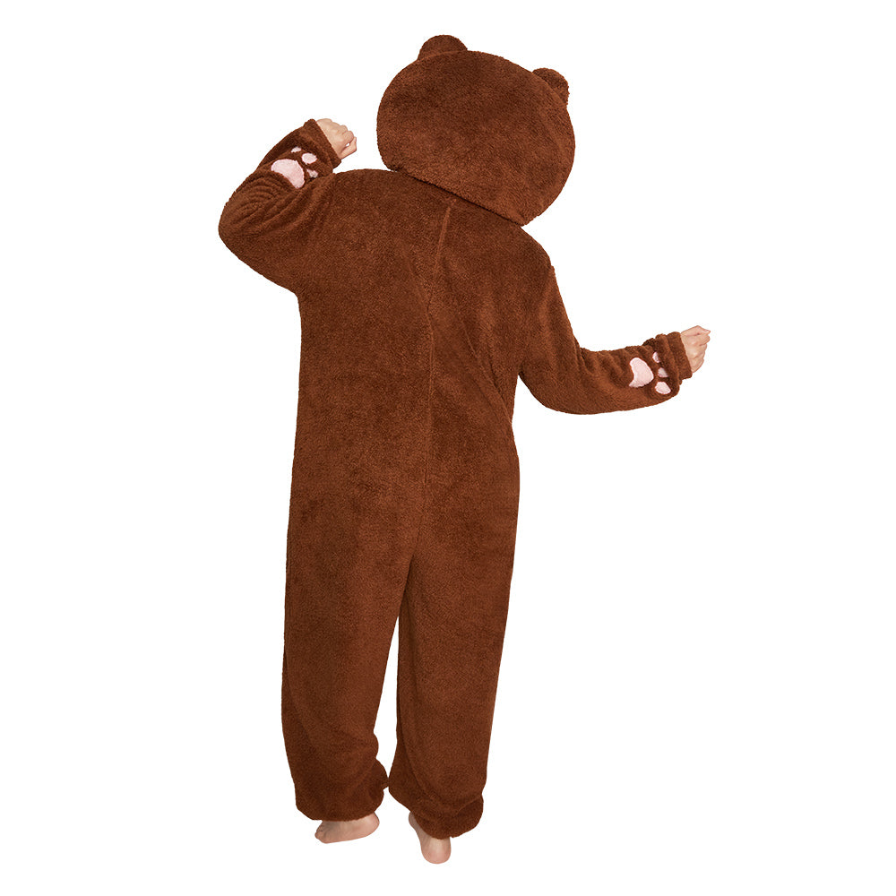 Lustiger Bär Onesie für Erwachsene – Flauschiger Fleece Tier-Jumpsuit & Schlafanzug braun