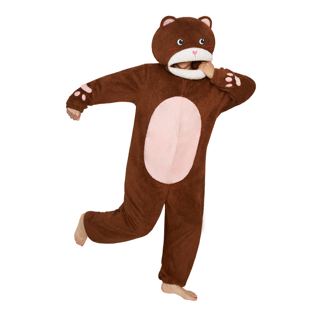 Lustiger Bär Onesie für Erwachsene – Flauschiger Fleece Tier-Jumpsuit & Schlafanzug braun