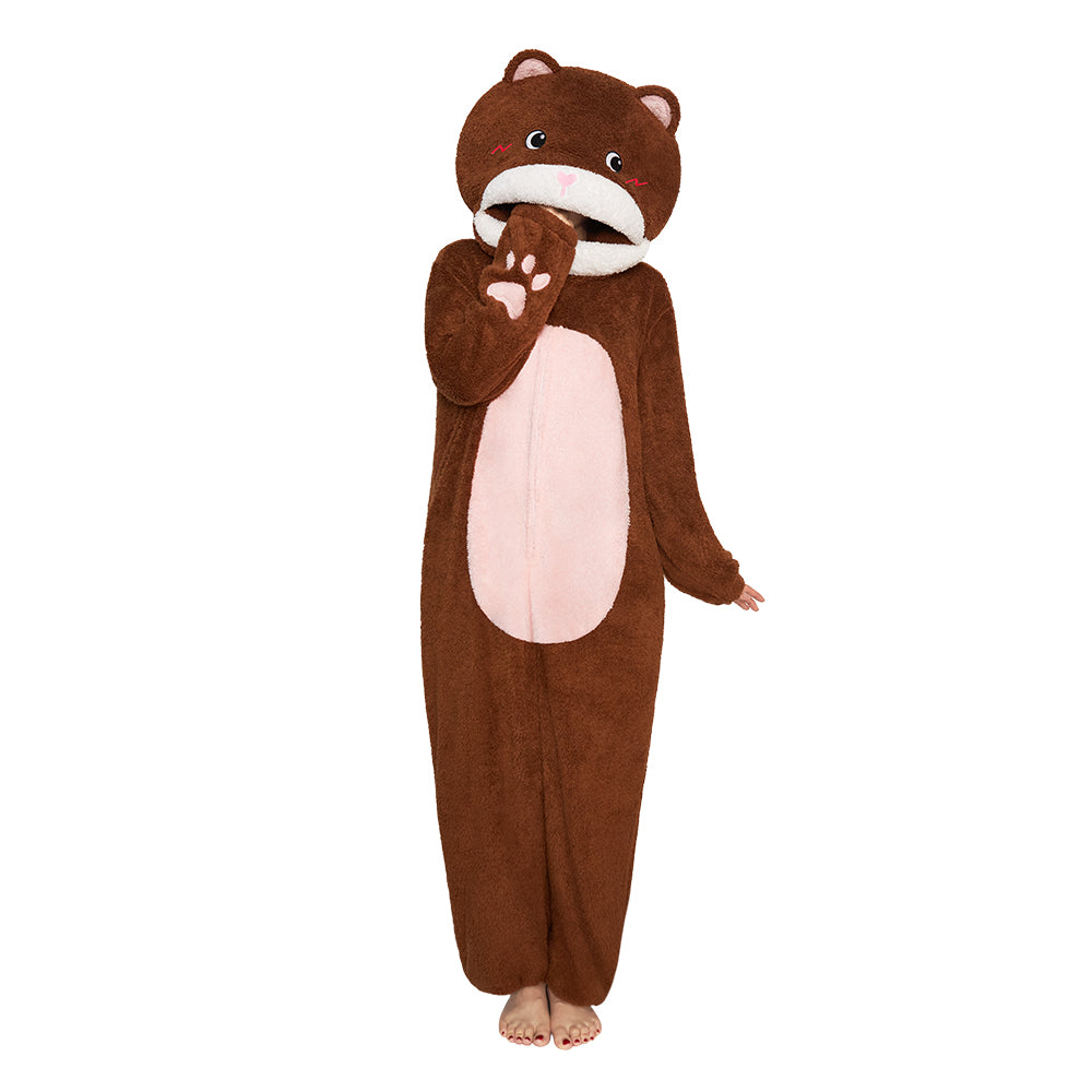 Lustiger Bär Onesie für Erwachsene – Flauschiger Fleece Tier-Jumpsuit & Schlafanzug braun