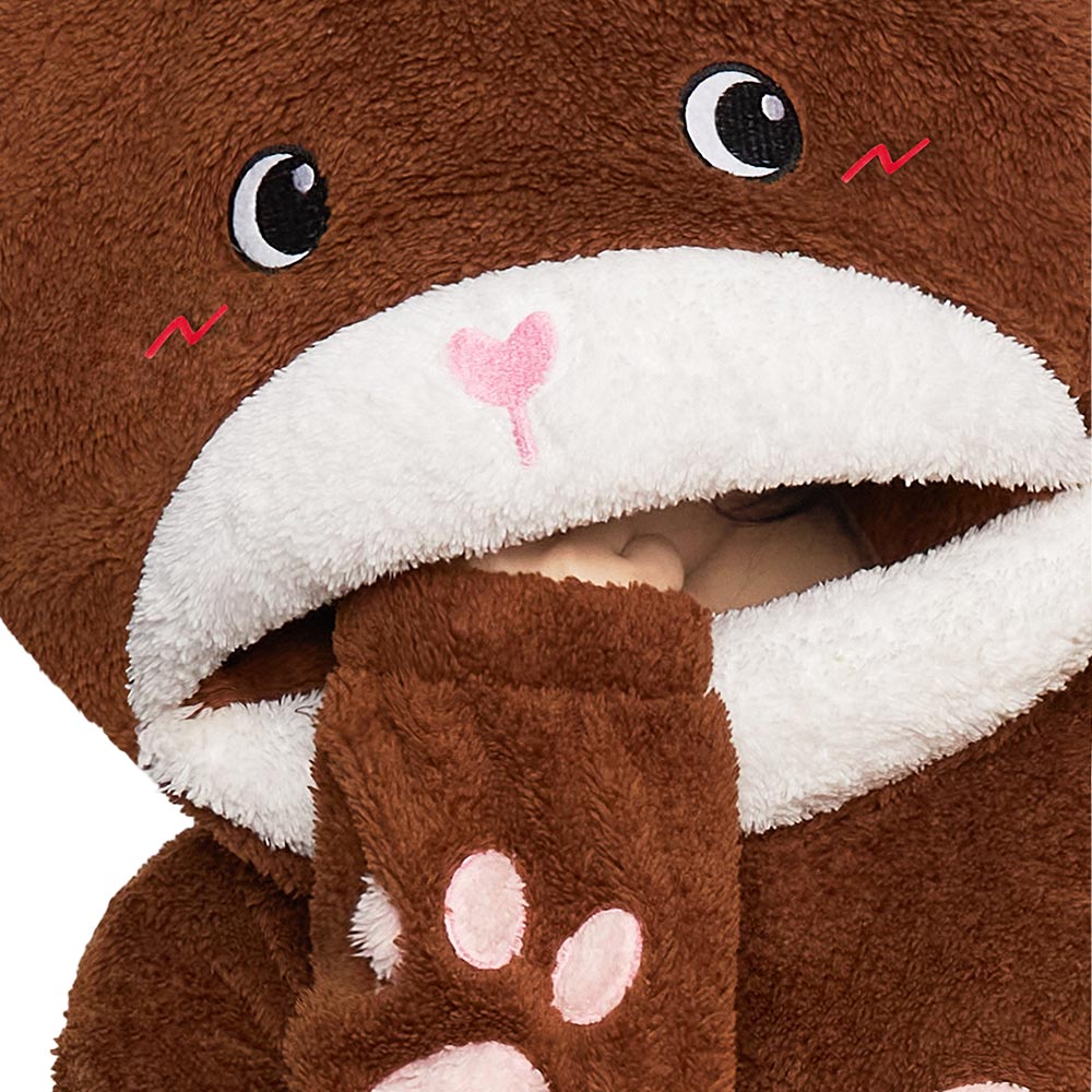 Lustiger Bär Onesie für Erwachsene – Flauschiger Fleece Tier-Jumpsuit & Schlafanzug braun
